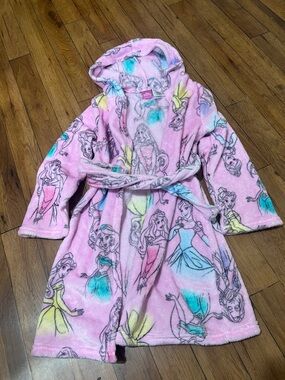 Disney Princess Pink Plush Hooded Robe with Teal Accents